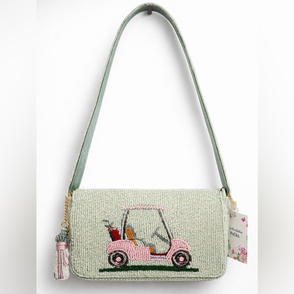 Pink Golf Cart Beaded Shoulder Bag
